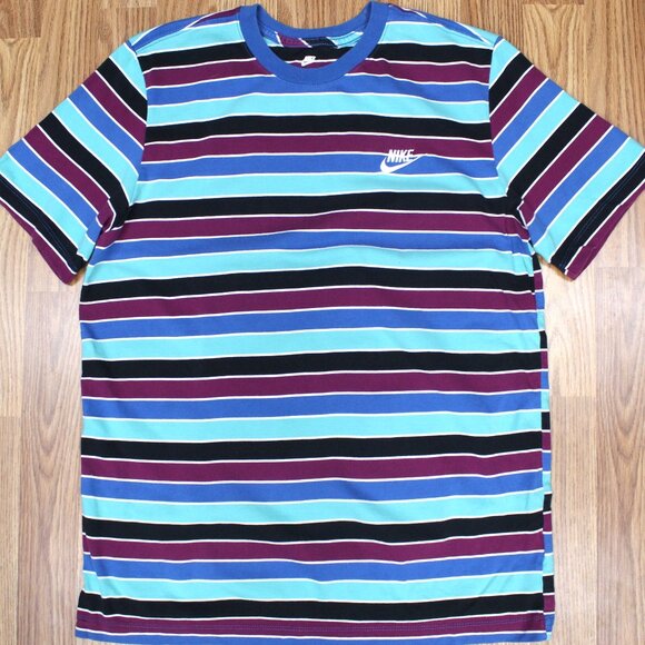 NIKE 100% COTTON T-SHIRT STRIPED Sz MEDIUM, M - Picture 1 of 4